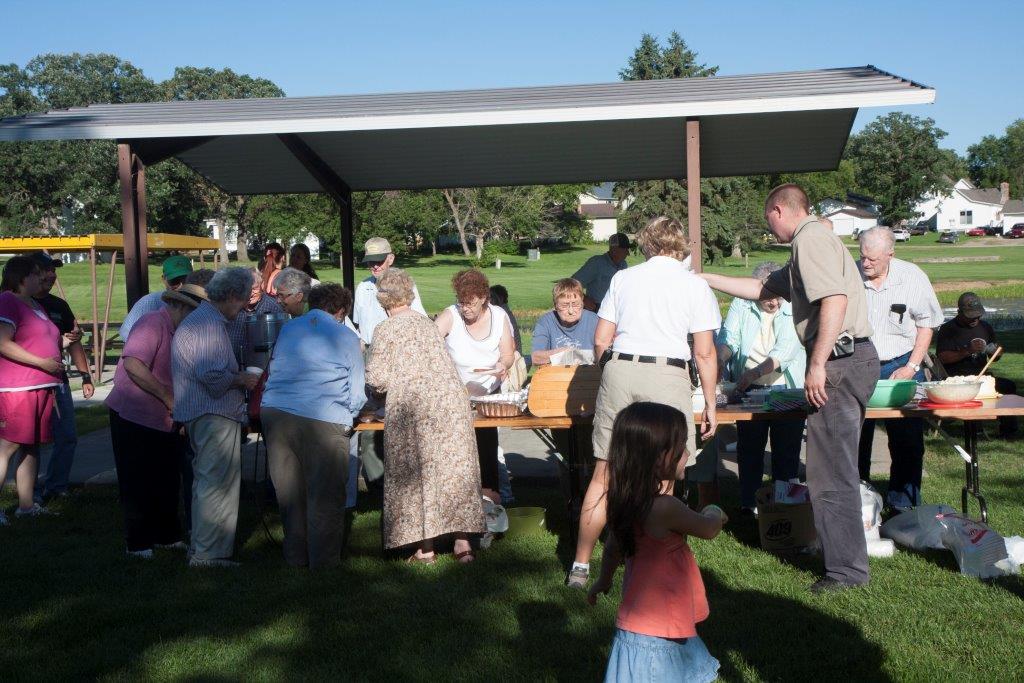 People Getting Food at Park Shelter