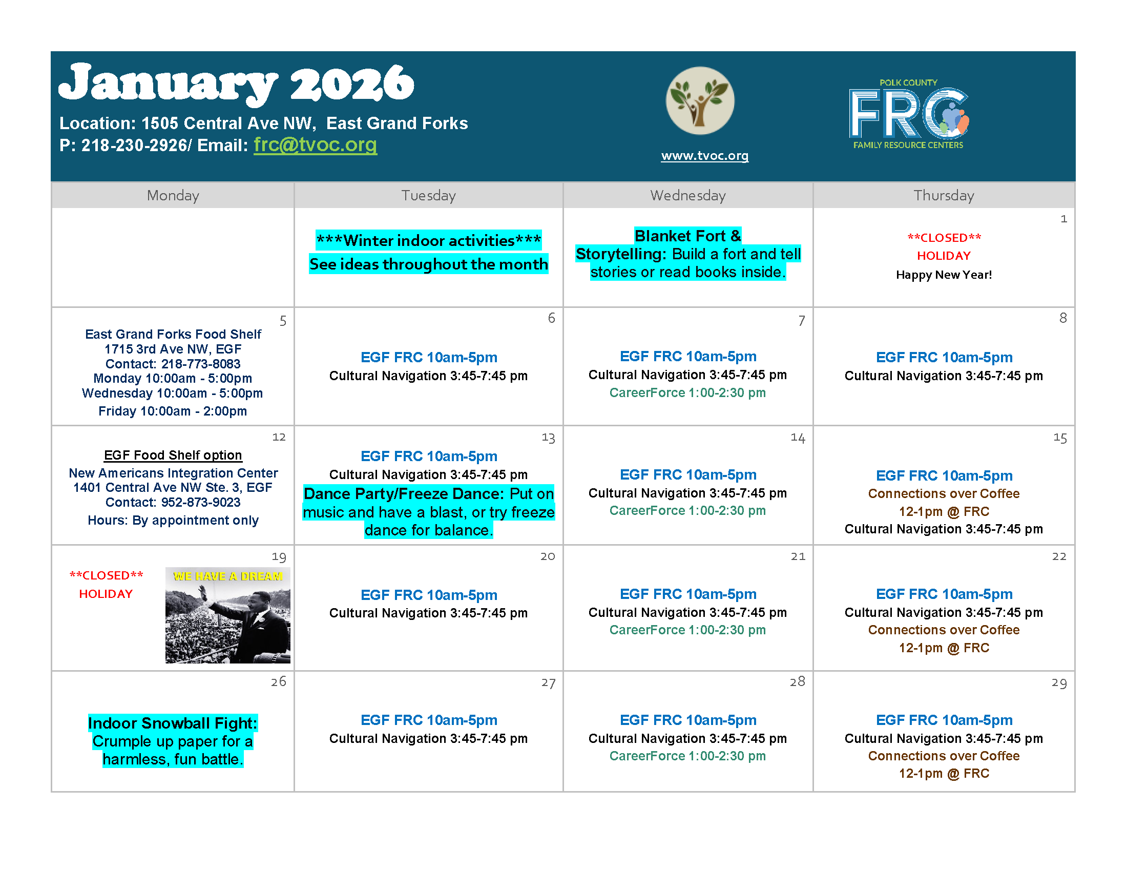 EGF January 2026 Calendar